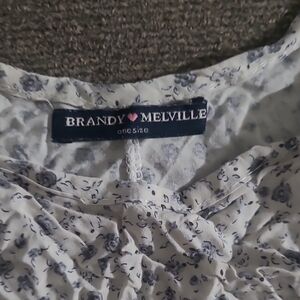 Brandy Melville White Top with Blue Floral Design